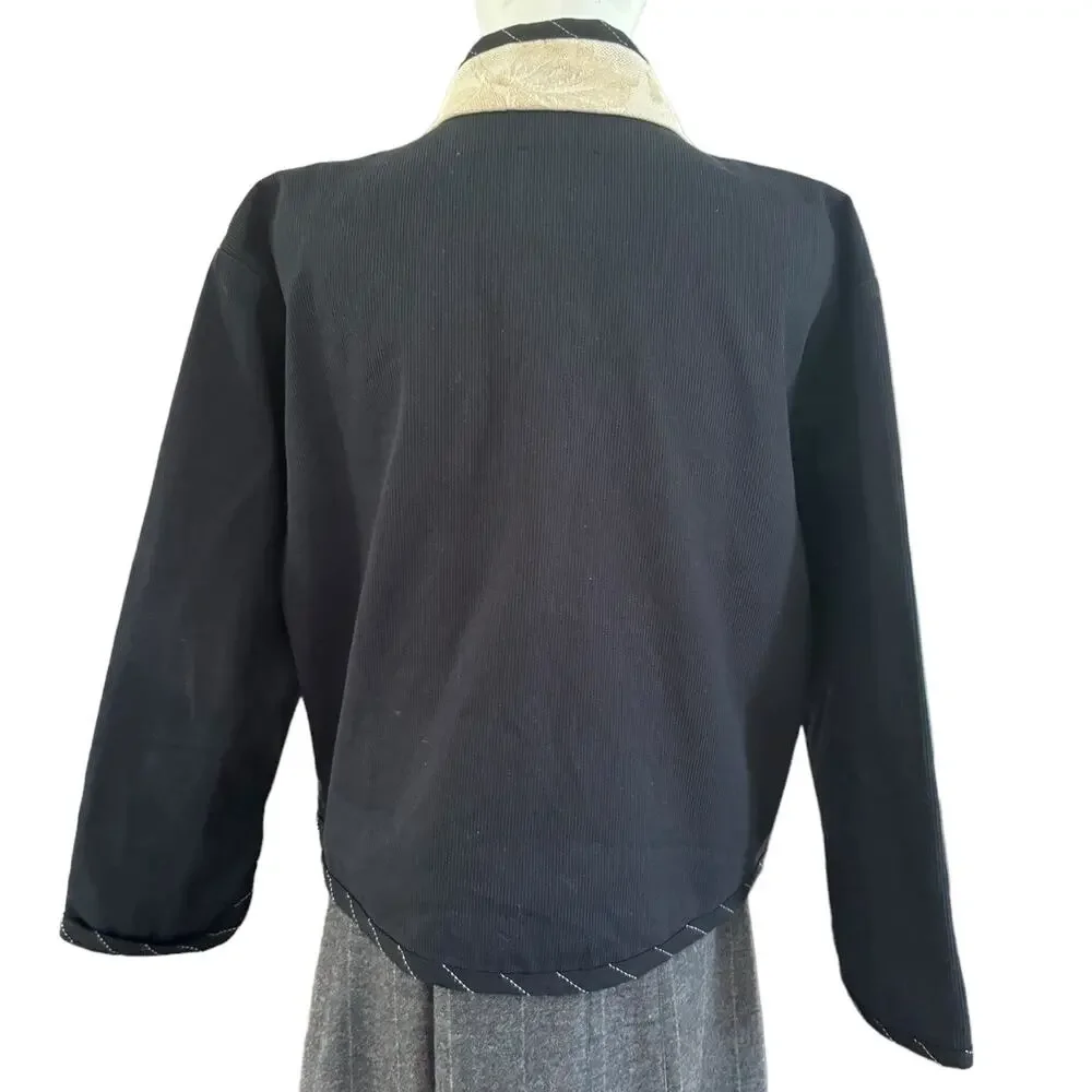Vintage A La Mode patchwork  jacket black cream frog toggle made USA size large